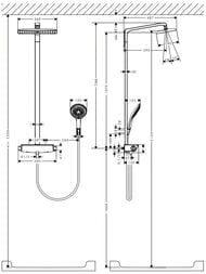 Чертёж Душевая система Hansgrohe Raindance Select E 360 Showerpipe с термостатом хром/белый 27112400