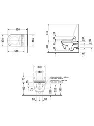 Унитаз подвесной DURAVIT HAPPY D.2 365х620х345 безободковый, для сиденья-биде 2550590000