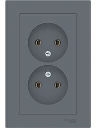 Розетка Systeme Electric ATLASDESIGN двойная без заземления 16А в сборе грифель ATN000720