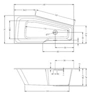 Ванна акриловая RIHO RETHING SPACE 160x75 L FALL через перелив, асимметр, левая (уст.правый угол)