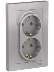 Розетка Systeme Electric ATLASDESIGN двойная с заземлением 16А в сборе алюминий ATN000324