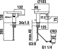 Смеситель для биде Laufen KARTELL с донным клапаном, хром 3.4133.1.004.111.1