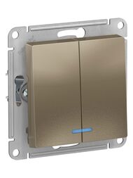 Выключатель Systeme Electric ATLASDESIGN 2-клавишный с подсветкой схема 5а 10АХ шампань ATN000553