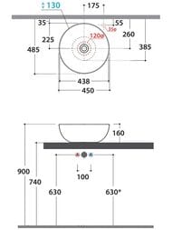 Раковина Globo T-EDGE (450х160) накладная, без отверстия под смеситель, белая B6T45BI