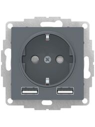 Розетка Systeme Electric ATLASDESIGN 16А c 2USB A+A, 5В/2,4А, 2х5В/1,2А, механизм, ГРИФЕЛЬ ATN000730