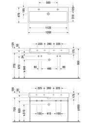 Умывальник DURAVIT VERO 1200х470х175 2 отверстия на 2 смесителя, перелив 0454120024