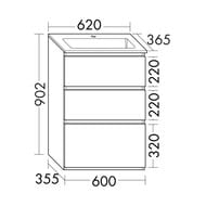 Тумба с раковиной Burgbad Lin20 620х902х365 напольная, 3 ящика, белый матовый SGHQ062F5351 — изображение 3