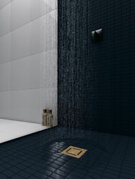 Трап душевой BERGES PLATZ Norma 150х150, золото глянец, боковой выпуск S-сифон D50 H60, 092159