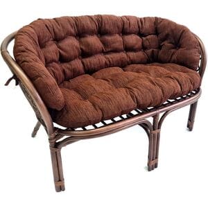 Диван Багама (1200х650х750) 2-х местный, подушки коричневые, полные твил, ротанг, орех матовый