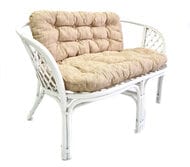 Диван Багама (1200х650х750) 2-х местный, подушки светлые шенил, ротанг, белый матовый