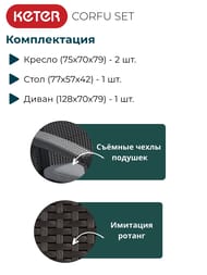 �������� ������ KETER CORFU SET (128x70�79), �����+2 ������+����, ����������