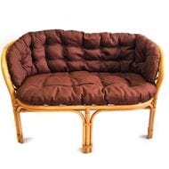 Диван Багама (1200х650х750) 2-х местный, подушки коричневые, полные твил, ротанг, коньяк