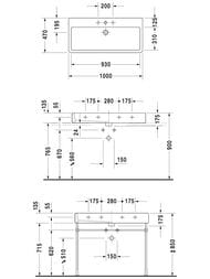 Умывальник DURAVIT VERO 1000х470х175 отверстие под смеситель, перелив 0454100000