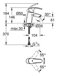 Смеситель для умывальника Grohe EuroSmart S-Size однозахватный, низкий излив 61мм, хром 32467002 — изображение 3