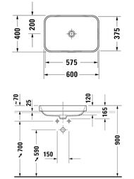 Раковина DURAVIT HAPPY D.2 PLUS 600х400 антигрязевое покрытие WG, антрацит матовый 23596013001