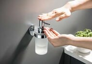 Дозатор для жидкого мыла Aquatek Европа AQ4105CR подвесной, стекло матовое, латунь, цвет: хром