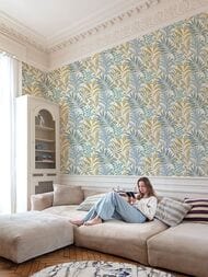 Обои виниловые на флизелине Grandeco Maison MN 3107 (0,53х10,05) листья, голубые (рул.)