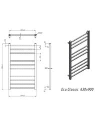GROTA ECO CLASSIC Полотенцесушитель "Лесенка" 630x900 полиров. нерж. сталь, диаг./ниж. покл. D-1/2"