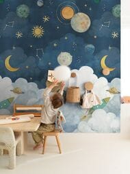 Обои виниловые на флизелине Grandeco Little Dreamers LD6101 (0,53х10,05) космос, многоцветные (рул)