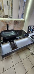 Уценка! Тумба с раковиной Jorno Shine 100 подвесная, 2 ящика, МФУ, антрацит, смеситель Swedbe Kronos