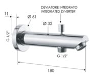 Излив настенный с дивертером Remer 91MD , 180 мм, хром — миниатюра 2