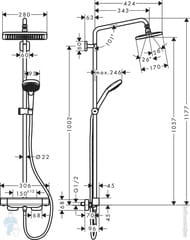 Уценка! Душевая система Hansgrohe Croma E 280 Showerpipe 27630000  с термостатом, для душа, хром