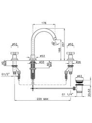 Смеситель для раковины Nicolazzi Mac Kinley 05 2208OS29 двухзахватный, на 3 отв., д/к, бронза браш