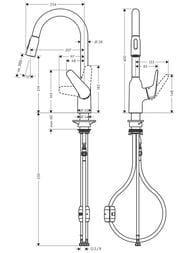 Смеситель Hansgrohe Focus M42 для кухни 220 мм вытяжной поворотный излив сталь 71800800 — миниатюра 3