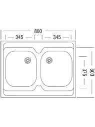Мойка накладная Ukinox Standart 800х600 мат.нерж.сталь 0,6мм,слив 1 1/2,2чаши,STM 800.600 20--6C 3C-