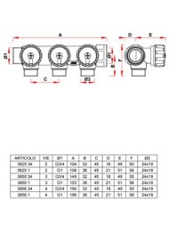 Коллектор регулируемый FAR 3/4"ВН на 3 отвода М24х19, FK 3850 C34