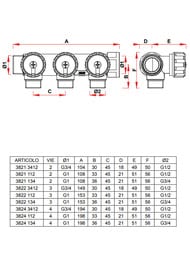 Коллектор регулируемый FAR 3/4"ВН на 4 отвода 1/2"Н, соед.eurokonus, FK 3824 3412