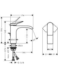 Смеситель Hansgrohe Vivenis 75020670 для раковины, однорычажный, 110, сливной гарнитур, мат.черный — изображение 4