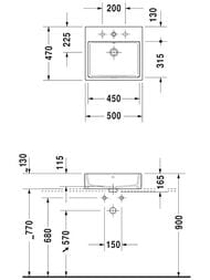 Раковина Duravit Vero Air 500х470 шлифованная, 1 отверстие под смеситель, с переливом 2352500000