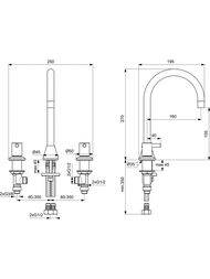 Смеситель для умывальника Ideal Standard CERALINE BC196AA трехсекционный