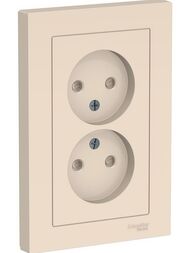 Розетка Systeme Electric ATLASDESIGN двойная без заземл. со шторками 16А в сборе бежевый ATN000222