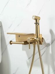 Гигиенический душ с бумагодержателем и полочкой , FRAP сатин золотой, F2075-3