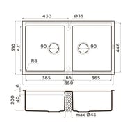 ����� Omoikiri KITAGAWA 86-2 GR (860�510�200��), 2 ����, ������������,���� leningrad grey 4993491