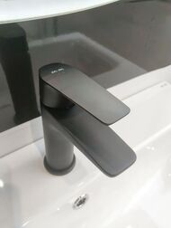 Уценка! Тумба с раковиной AM.PM Gem S напольная, графит матовый + смеситель AM.PM Gem черный