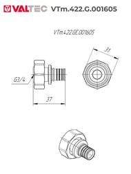 ����������� VALTEC ����������, 16�3/4"�, � �������� ������, ������ CW614N, VTm.422.G.001605