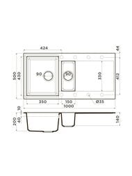 Мойка Omoikiri SAKAIME 100-2-WH (1000х500х200) врезная, 1,5 чаши, тетогранит, цвет-белый 4993895