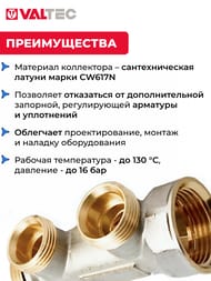 Коллектор VALTEC 1" на 2 выхода евроконус 3/4" никель VTc.500.NE.060502 — миниатюра 3