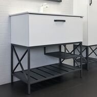 Тумба COMFORTY Бредфорд-90 (910х870х470) напольная, с раковиной, белый глянец 00-00009955