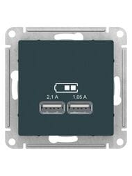 Розетка Systeme Electric ATLASDESIGN USB 5В 1 порт x 2,1А 2 порта х 1,05А механизм изумруд ATN000833