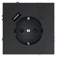 Розетка встраиваемая VOLTUM S70 с заземлением, шторками, крышкой, USB A+С, 16А, графит VLS040507