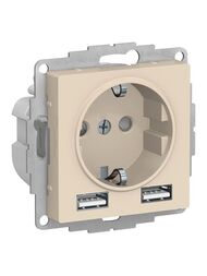 Розетка Systeme Electric ATLASDESIGN 16А c 2USB A+A, 5В/2,4А, 2х5В/1,2А, механизм, бежевый ATN000230