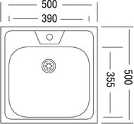 Мойка накладная Ukinox Standart 500х500 матовая нерж.сталь 0,4мм, слив 1 1/2, STD 500.500 ---4C 0C