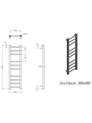 GROTA ECO CLASSIC Полотенцесушитель "Лесенка" электр. 300х900 нержавеющая сталь