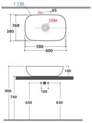 Раковина Globo T-EDGE (600х380х160) накладная, без отверстия под смеситель, белая B6R60BI