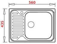 Мойка врезная Ukinox Classic 560х435 матовая нерж. сталь 0,5мм, слив 1 1/2, CLM 560.435 ---5K 1R
