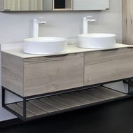 Тумба COMFORTY Порто-120-2  (1200х645х520) с 2 раковинами, столешницей, дуб дымчатый 00-00008910
